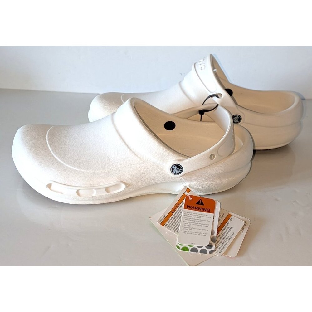 NWT Crocs Men's White Bistro Blank H-12 Work Slip/Odor Resistant Slip-on Size 12